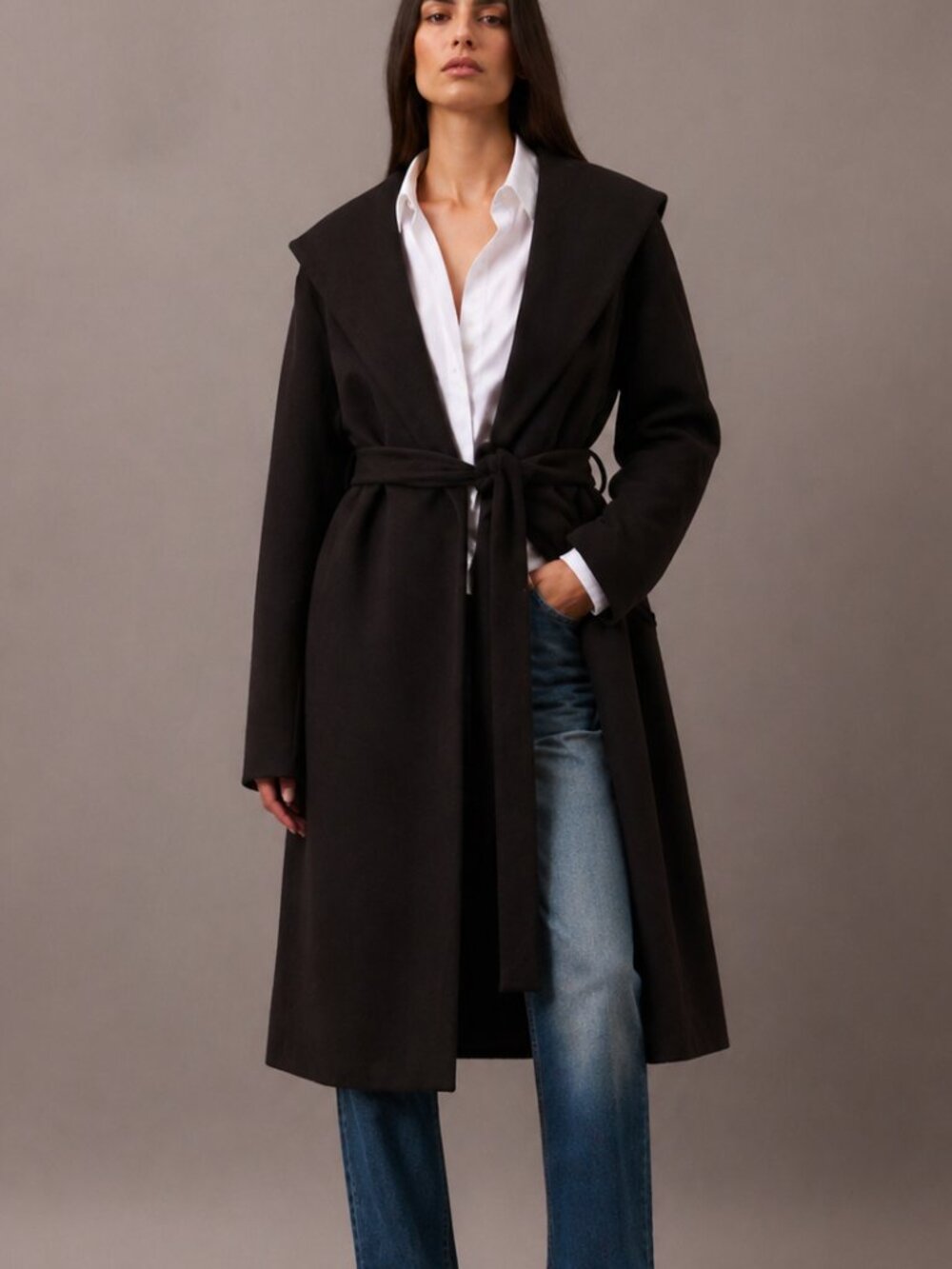 Calvin Klein Angora‎ Wool Blend Trench Coat Brown Size 14